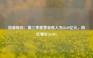 冠盛股份：第三季度营业收入为28.89亿元，同比增长26.38%