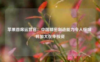 苹果首席运营官：中国精密制造能力令人惊叹 将加大在华投资