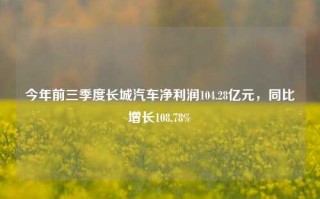 今年前三季度长城汽车净利润104.28亿元，同比增长108.78%