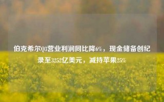 伯克希尔Q3营业利润同比降6%，现金储备创纪录至3252亿美元，减持苹果25%