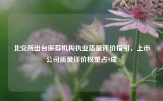 北交所出台保荐机构执业质量评价指引，上市公司质量评价权重占9成