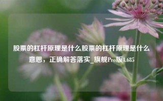 股票的杠杆原理是什么股票的杠杆原理是什么意思，正确解答落实_旗舰Pro版4.685