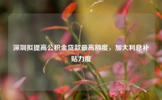 深圳拟提高公积金贷款最高额度，加大利息补贴力度