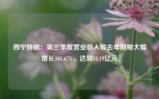 西宁特钢：第三季度营业收入较去年同期大幅增长101.67%，达到14.19亿元