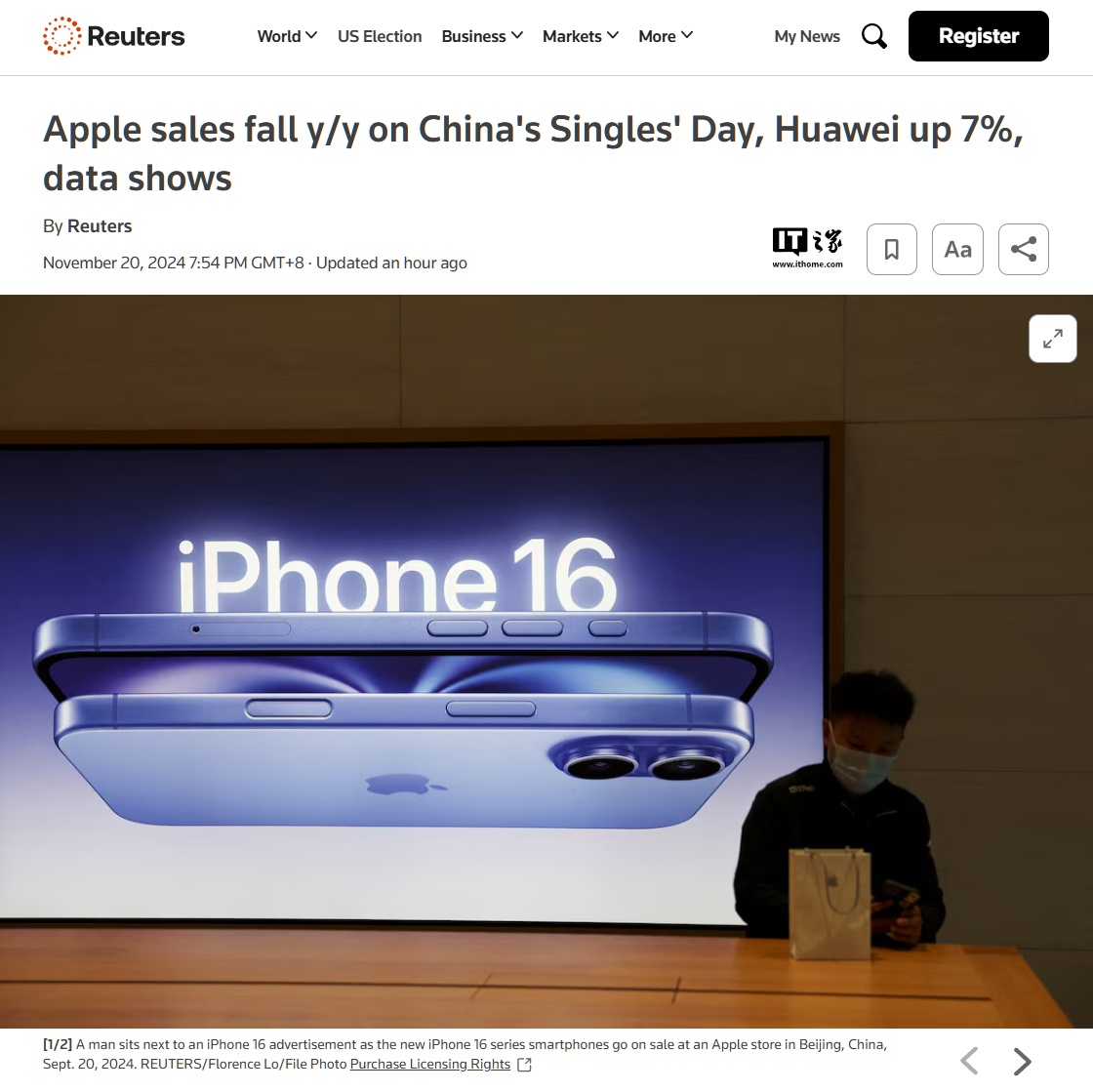 Counterpoint：苹果 iPhone 双十一期间在华销量同比下滑两位数百分比-第1张图片-十倍杠杆-股票杠杆