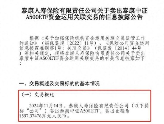 泰康人寿首度披露卖出泰康中证A500ETF 涉资近1600万元 此前20日内连续5次买入-第1张图片-十倍杠杆-股票杠杆