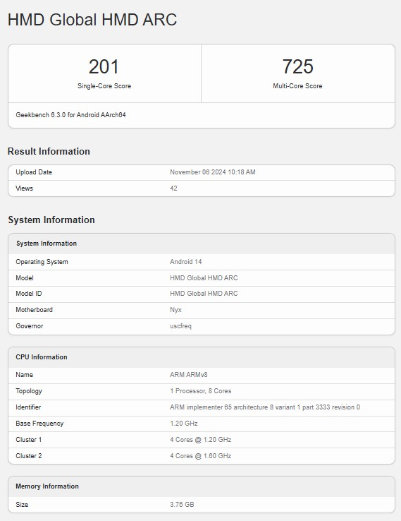 HMD ARC现身Geekbench跑分平台 部分核心参数曝光-第2张图片-十倍杠杆-股票杠杆