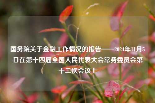 国务院关于金融工作情况的报告——2024年11月5日在第十四届全国人民代表大会常务委员会第十二次会议上-第1张图片-十倍杠杆-股票杠杆